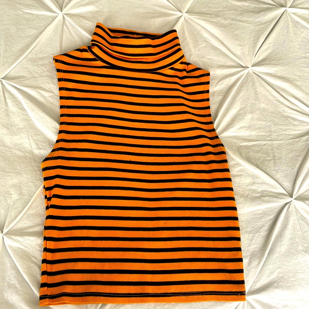 Size SMALL Zara striped sleeveless crop turtle neck, yellow/gold and black.
